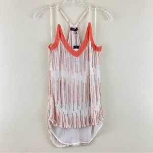 AS by DF NWT Size Small Peach White Ibiza Beaded Spaghetti Strap Camisole Blouse